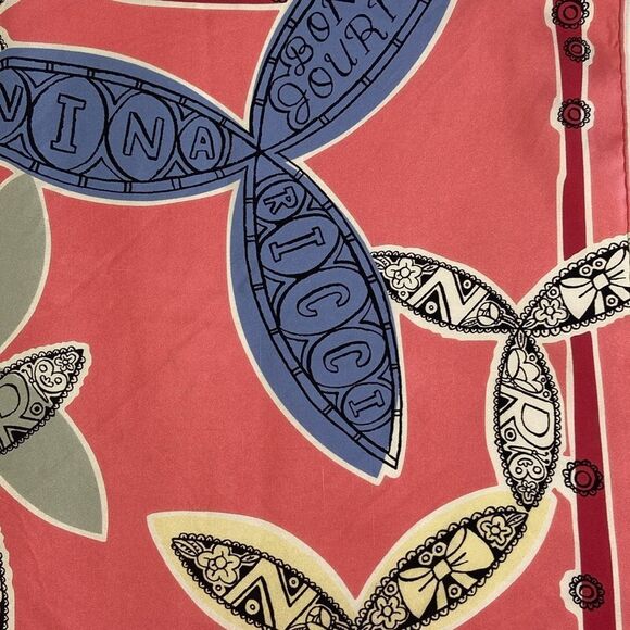 Nina Ricci VTG Multi Pink Print With Writing Scarve - Picture 3 of 8